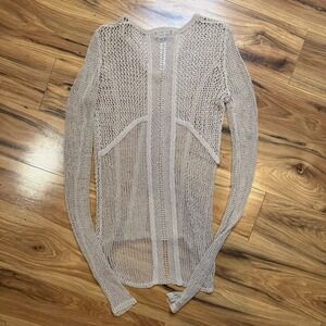 Bebe Sz S Open Cable Knit Sweater Top Hi-Low Beachy Lagenlook Boho Festival Sexy